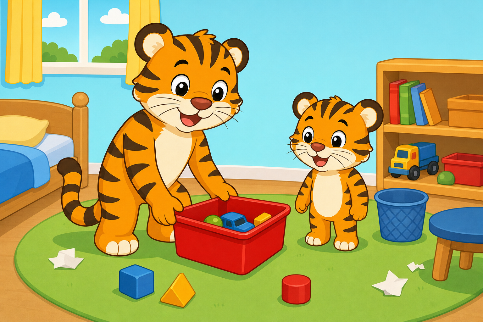 zephyr tiger cleans his room
