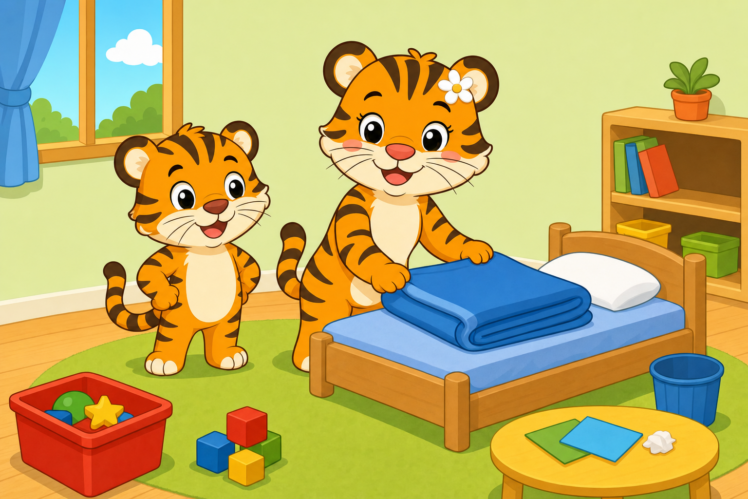 zephyr tiger cleans his room