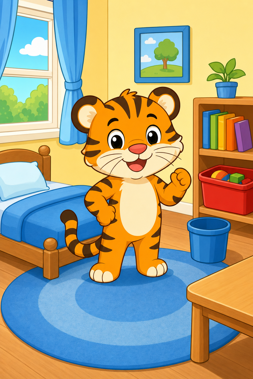 zephyr tiger cleans his room