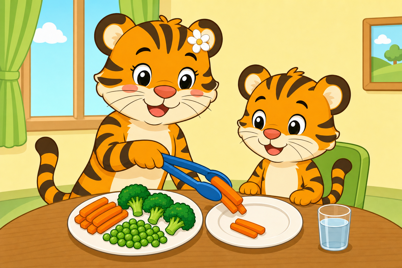 zephyr tiger eats his vegetables