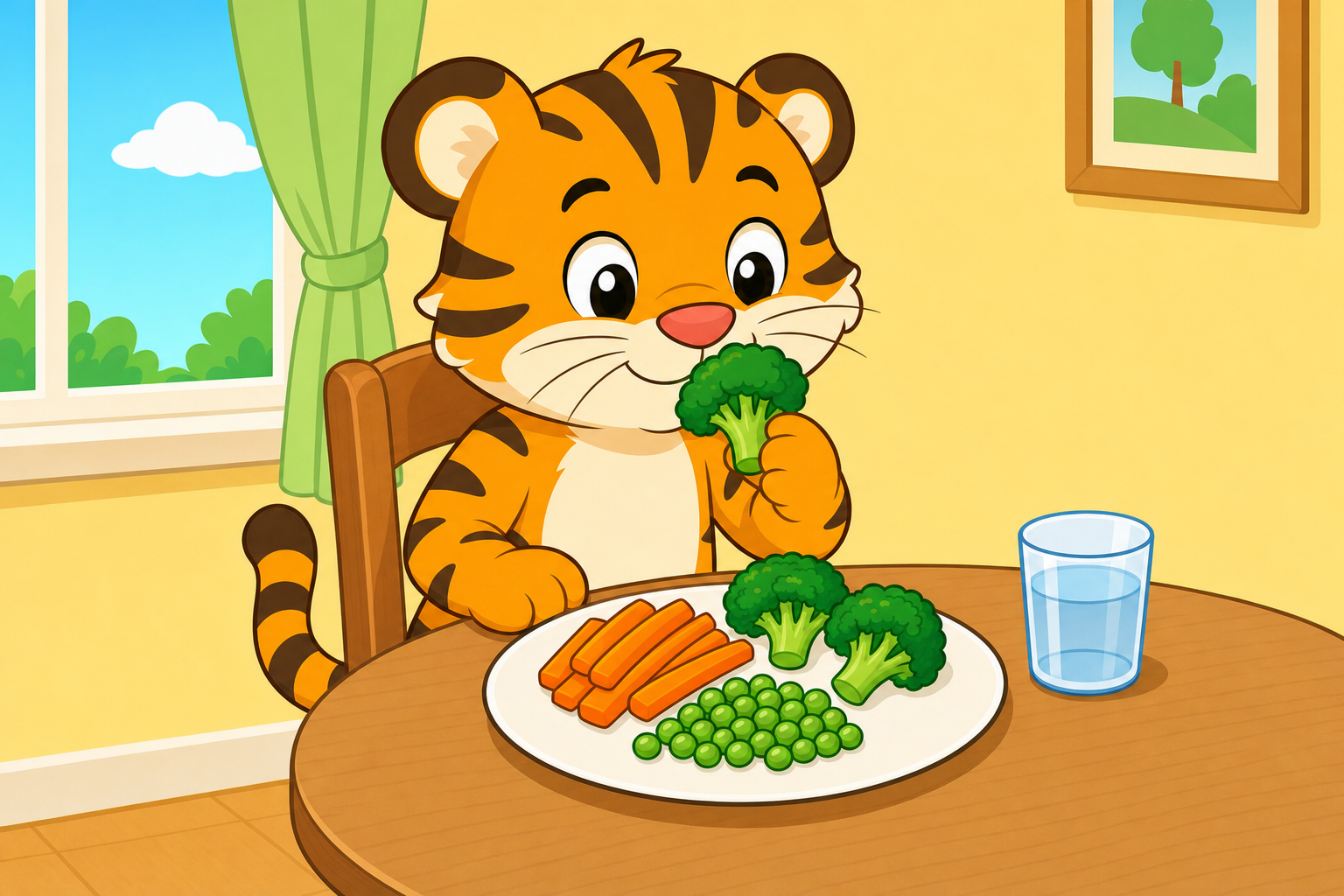 zephyr tiger eats his vegetables