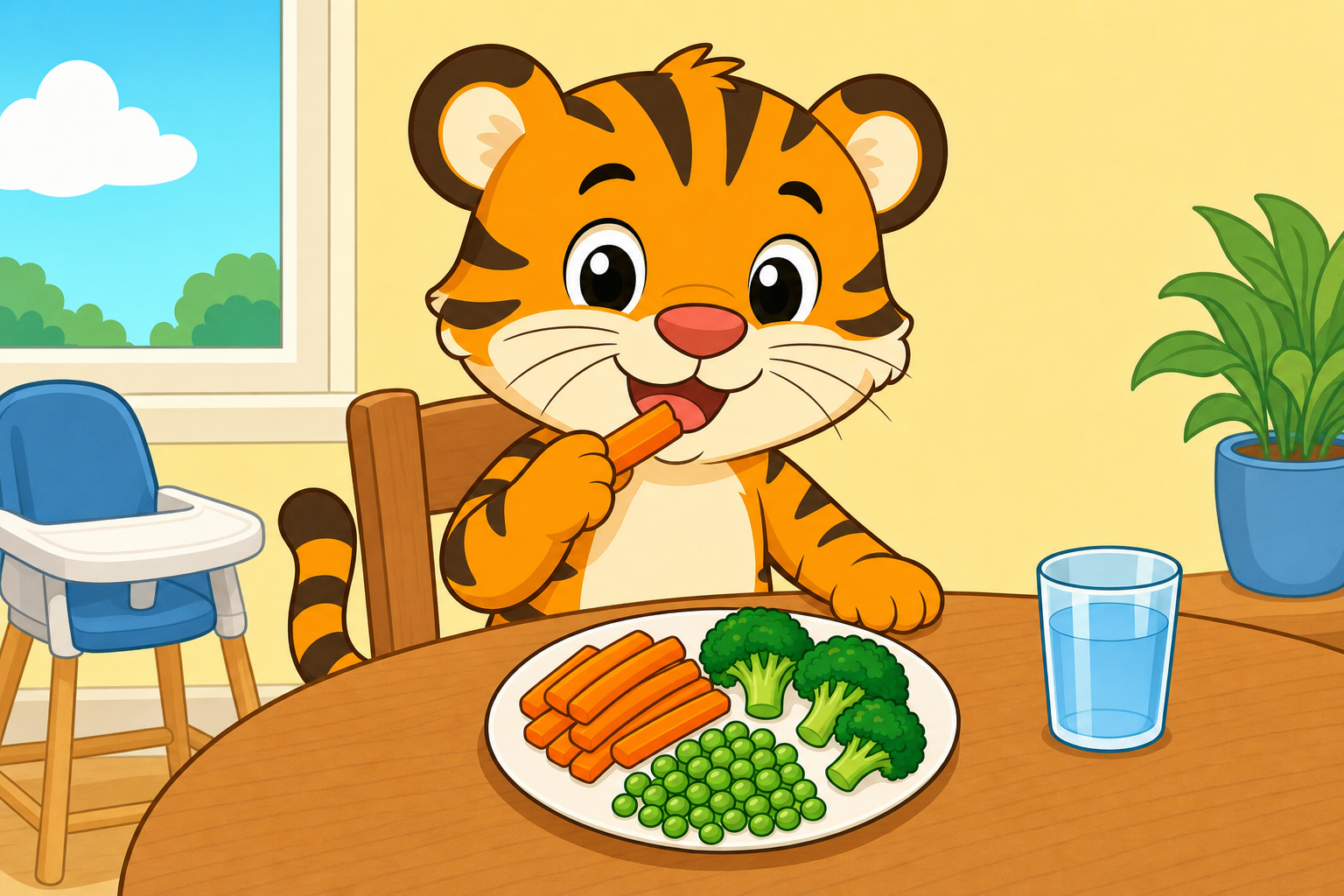 zephyr tiger eats his vegetables