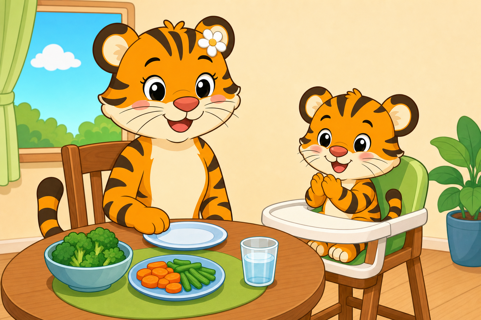 zephyr tiger eats his vegetables