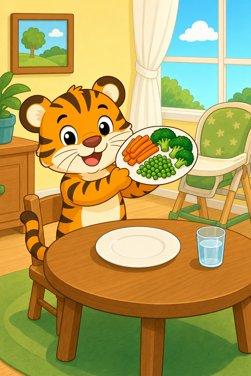 zephyr tiger eats his vegetables