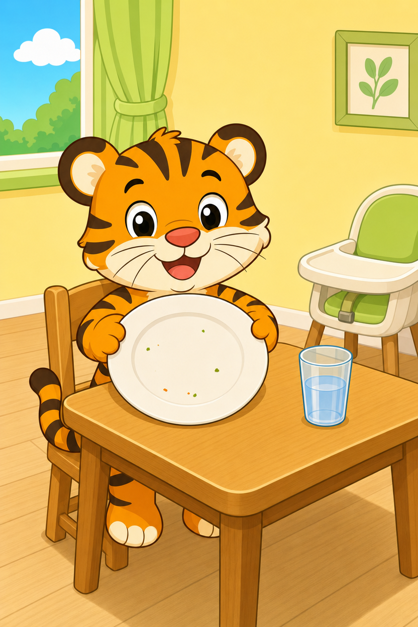 zephyr tiger eats his vegetables