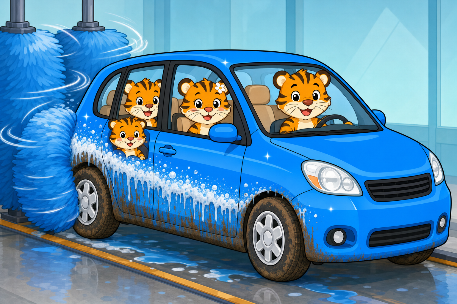 zephyr tiger goes to the car wash