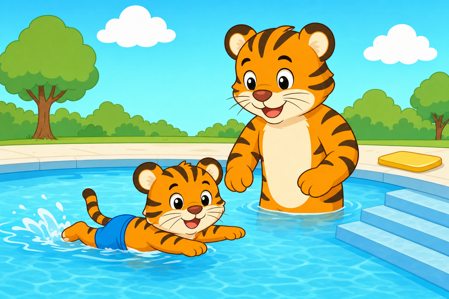 zephyr tiger learns to swim