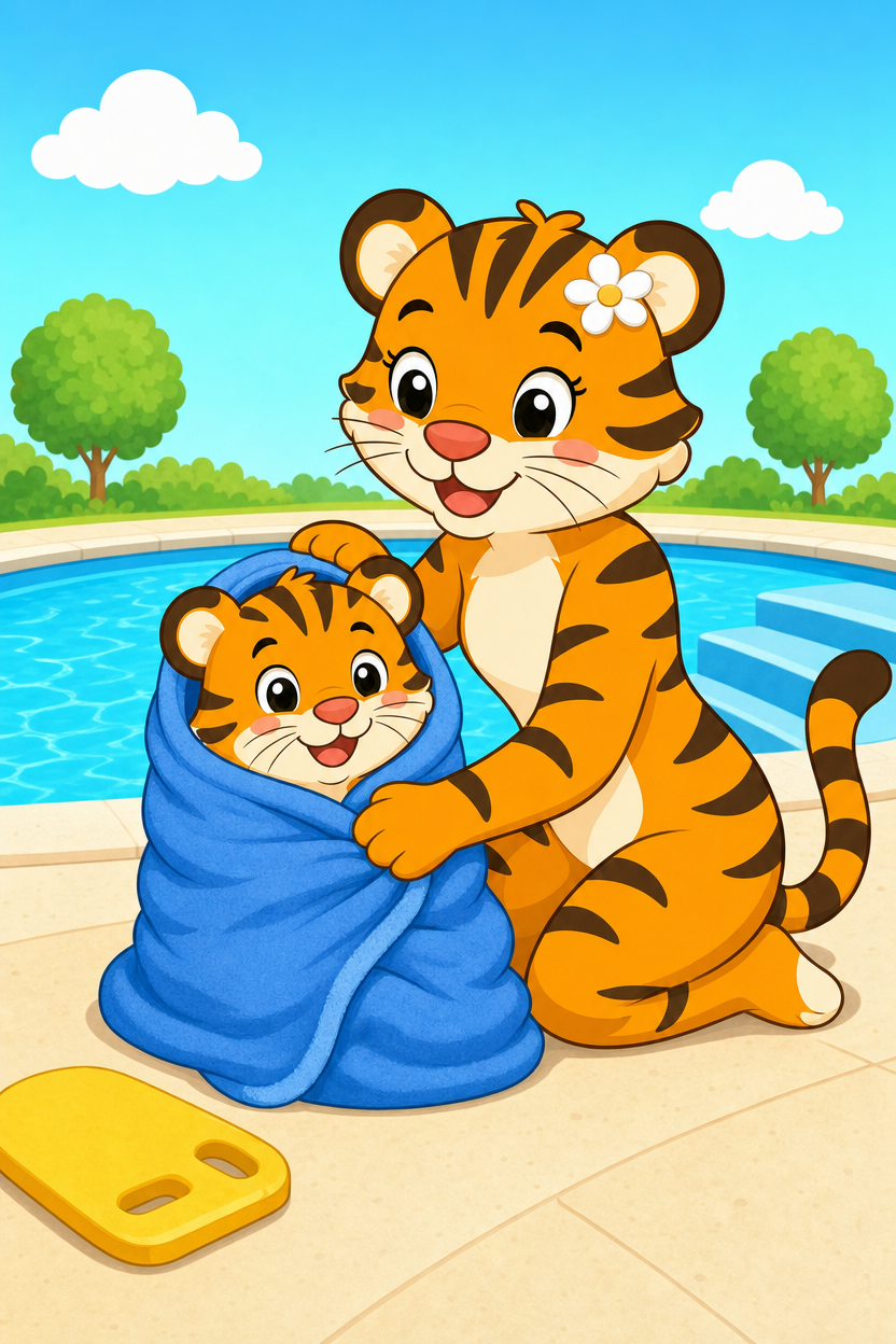 zephyr tiger learns to swim