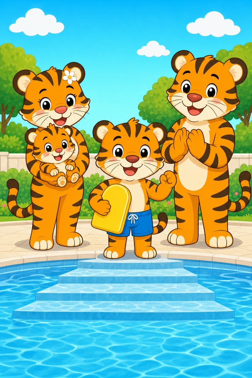 zephyr tiger learns to swim