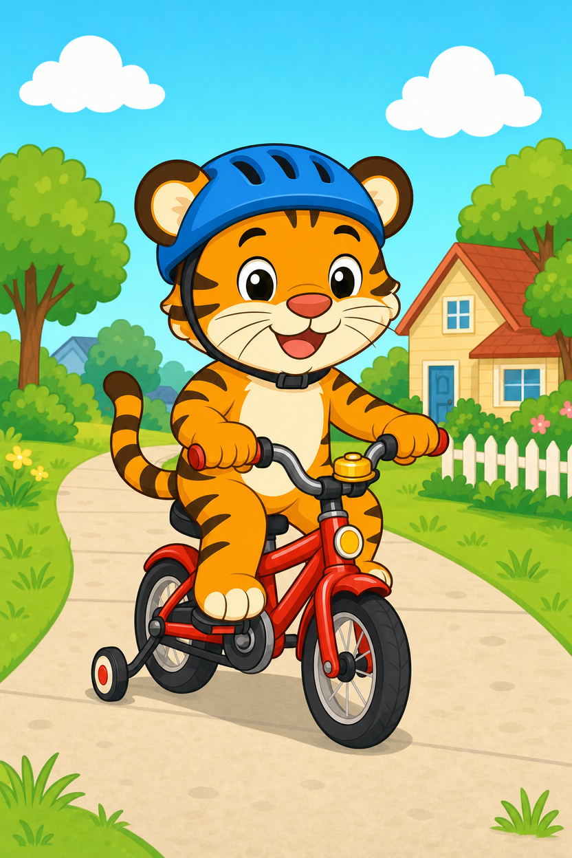 zephyr tiger rides his bike