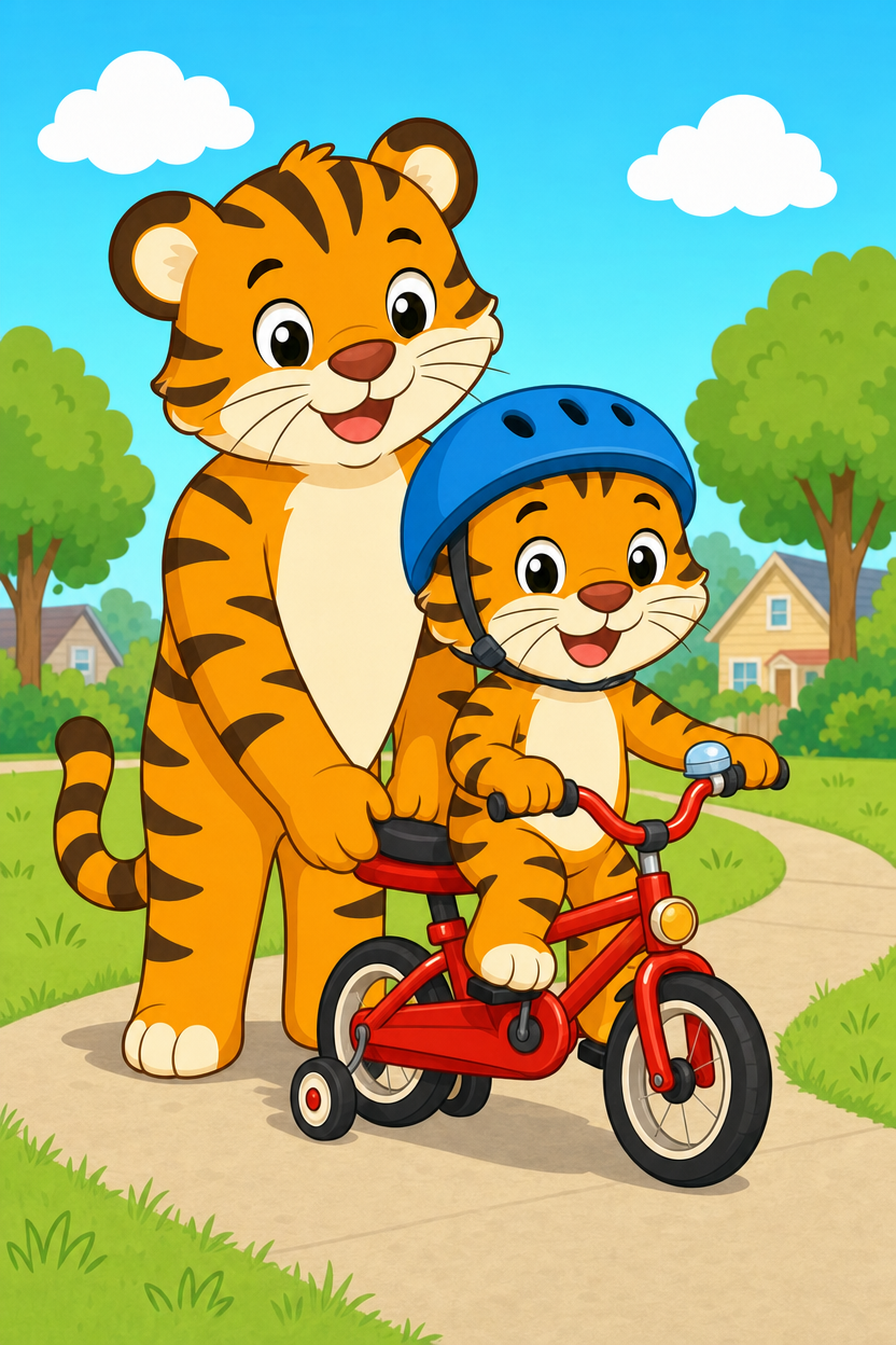 zephyr tiger rides his bike
