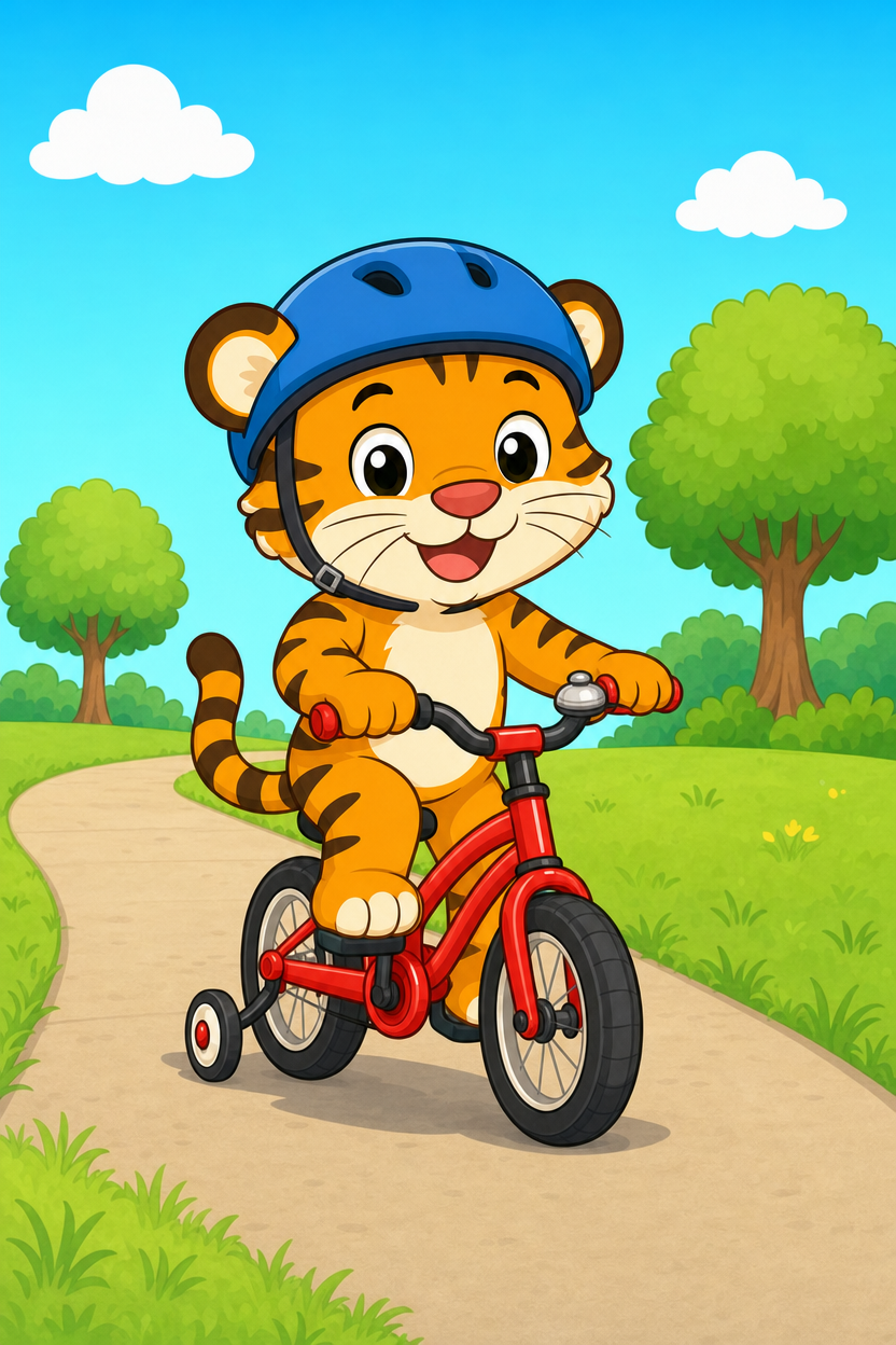 zephyr tiger rides his bike