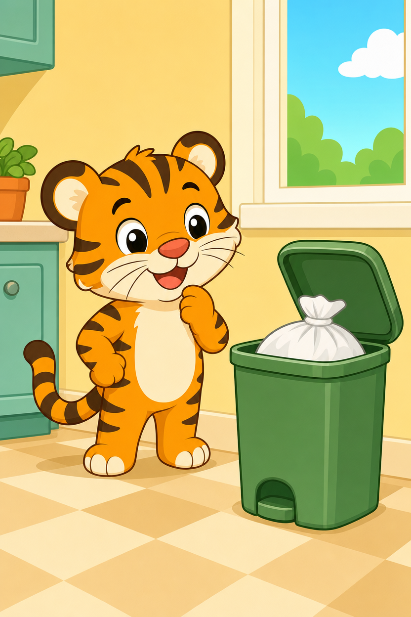 zephyr tiger takes out the trash