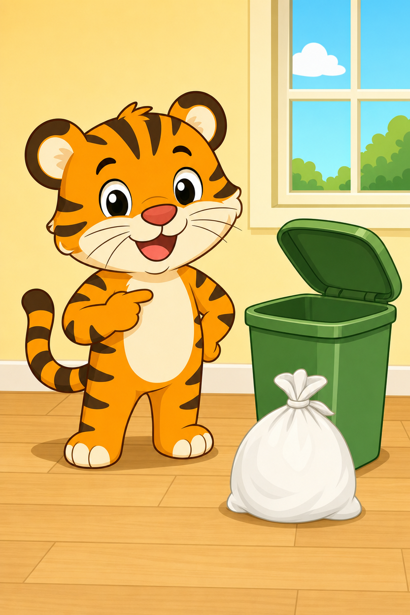 zephyr tiger takes out the trash