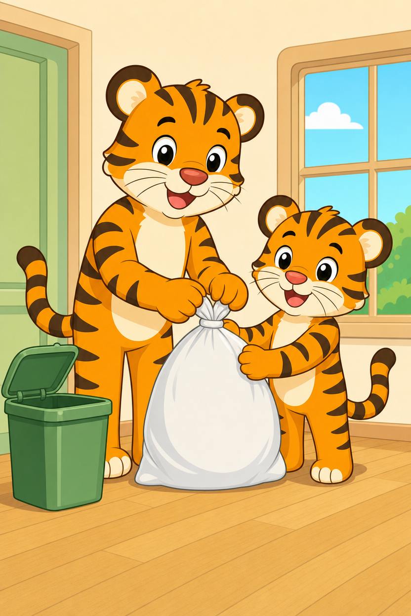 zephyr tiger takes out the trash