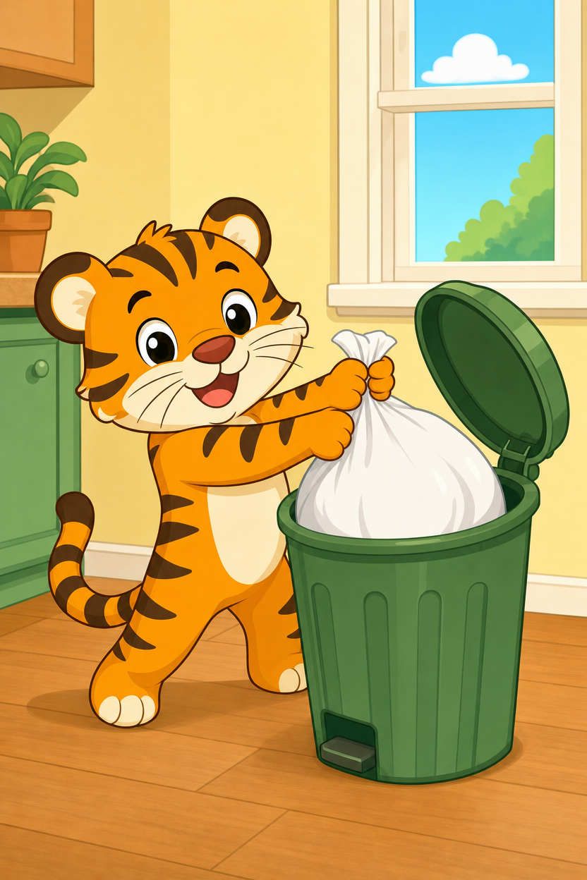 zephyr tiger takes out the trash