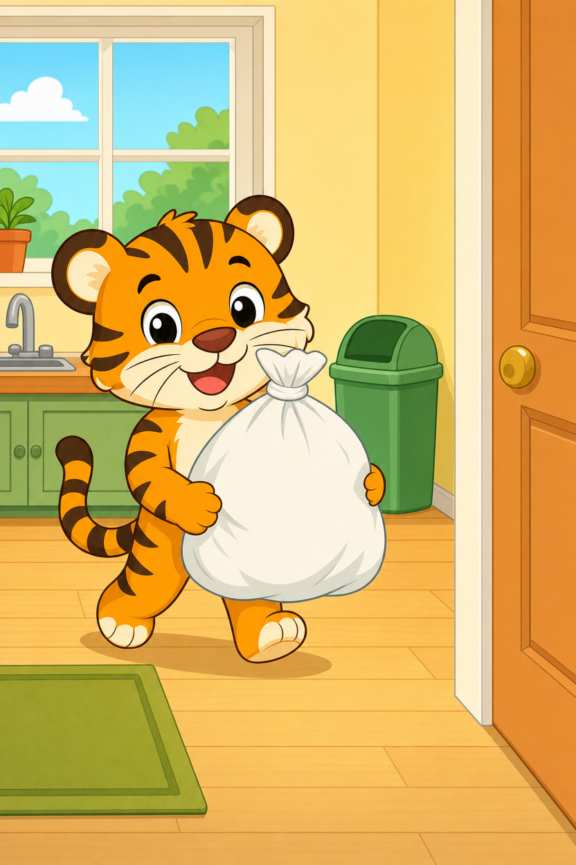 zephyr tiger takes out the trash