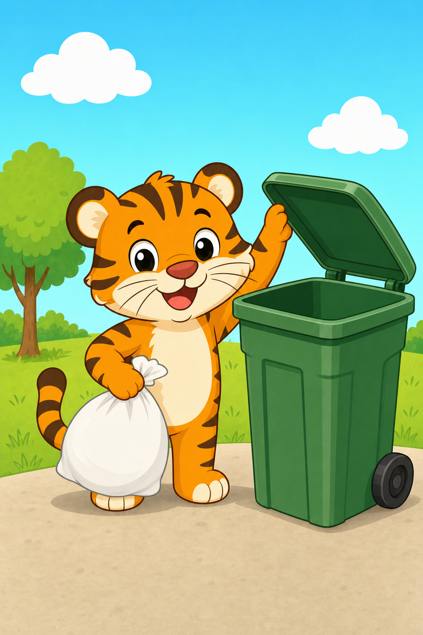 zephyr tiger takes out the trash