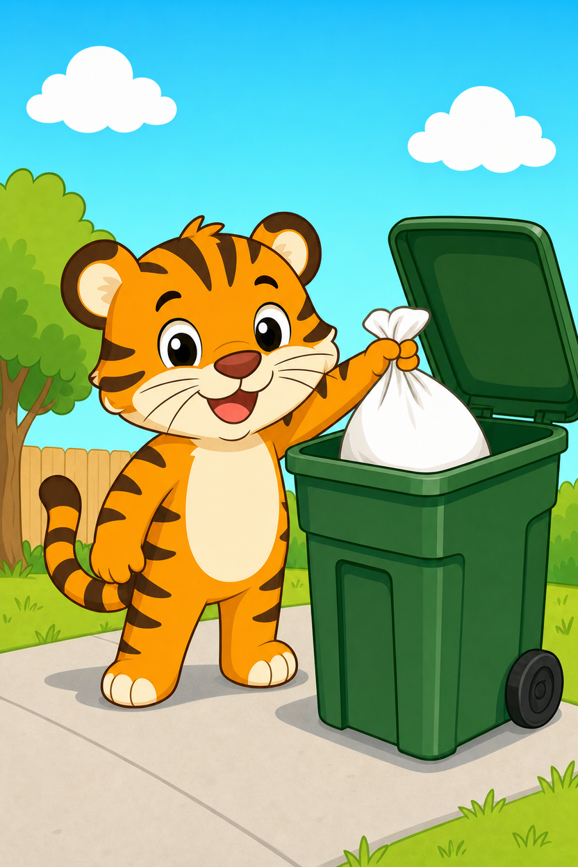 zephyr tiger takes out the trash