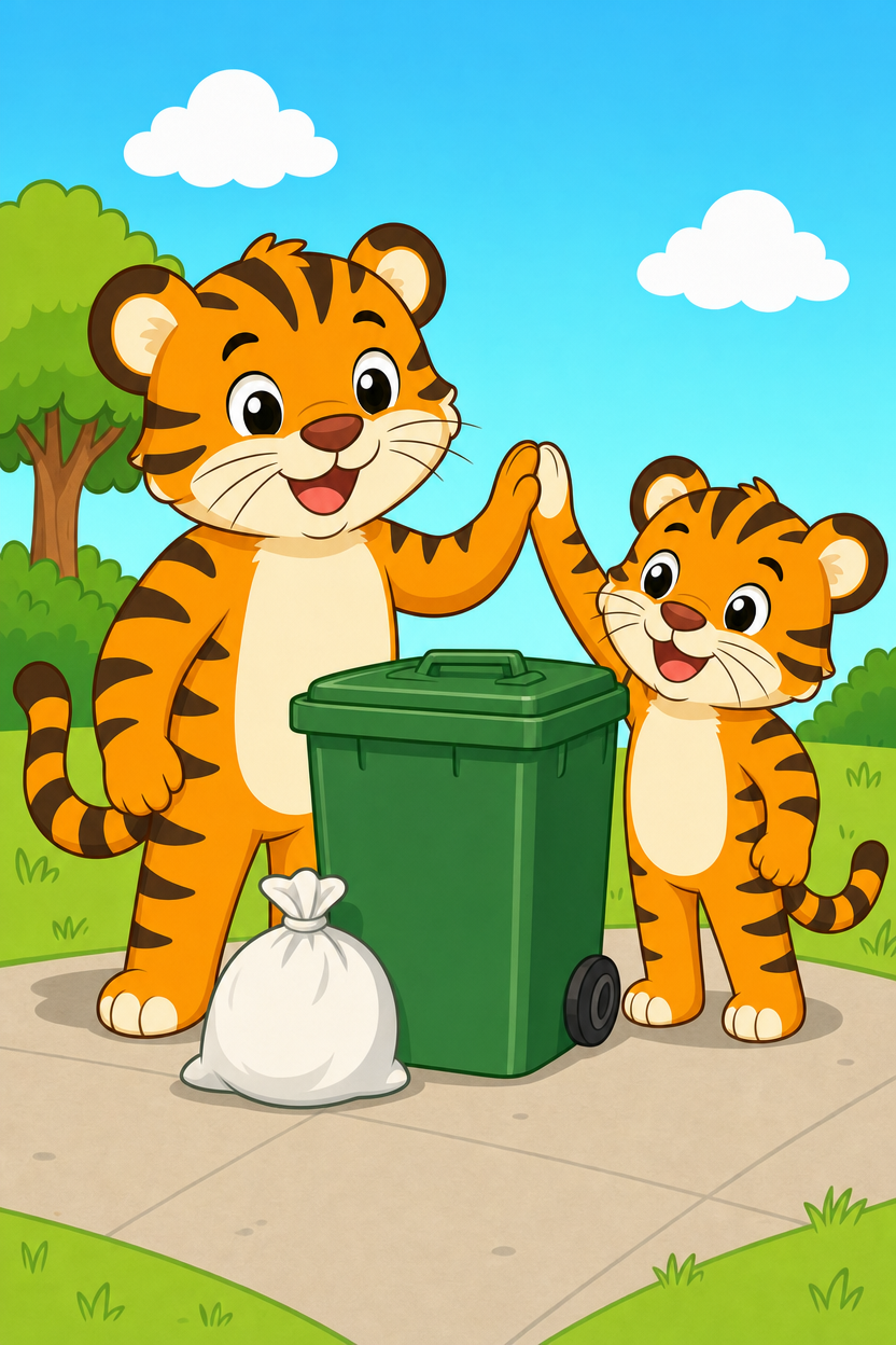 zephyr tiger takes out the trash
