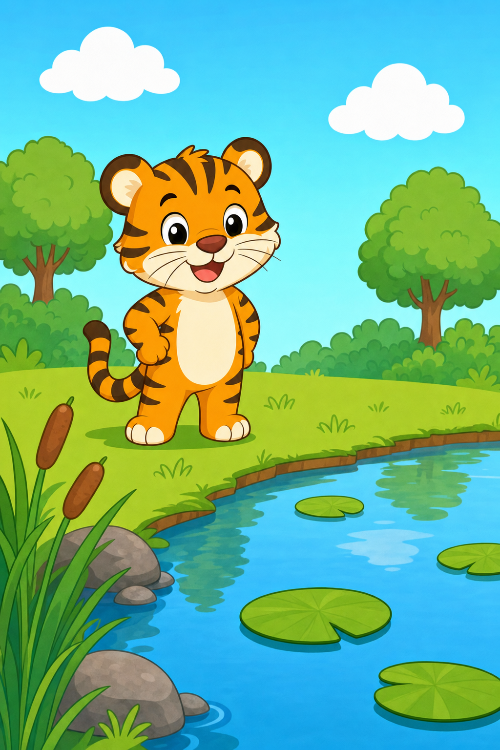 zephyr tiger visits the pond