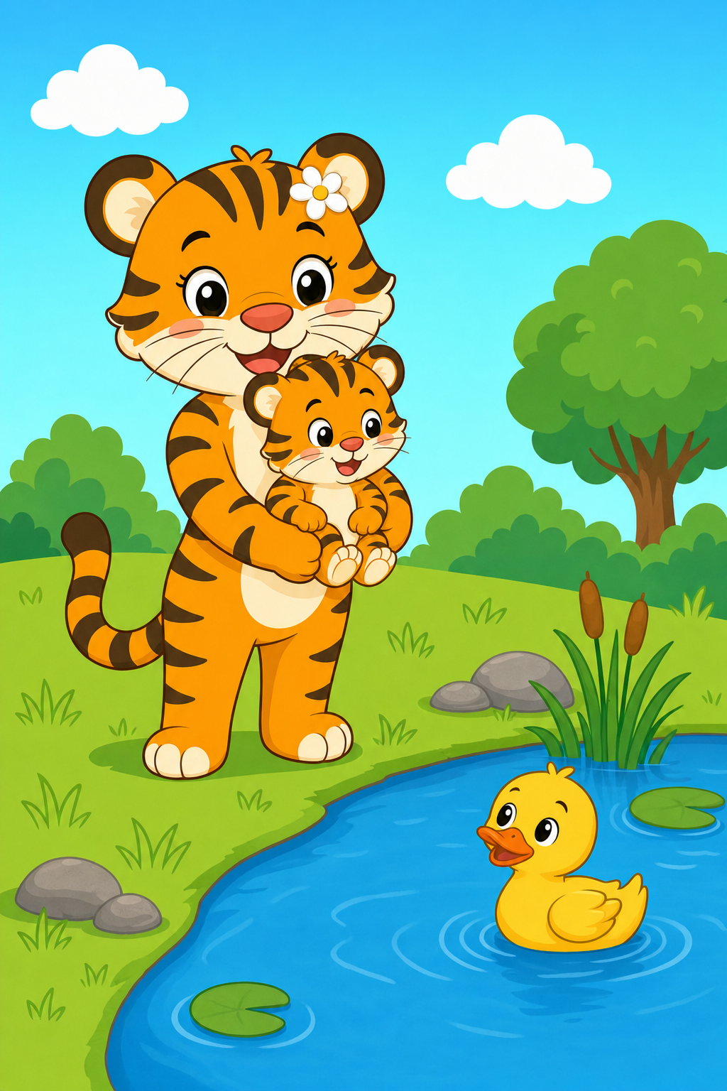 zephyr tiger visits the pond