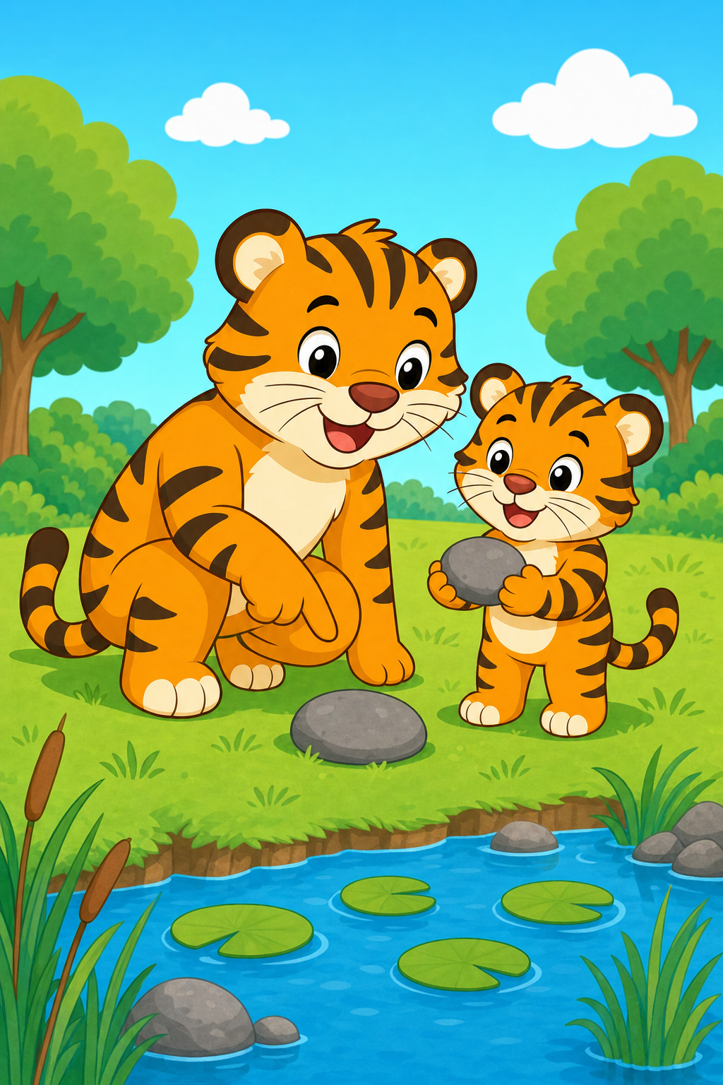 zephyr tiger visits the pond