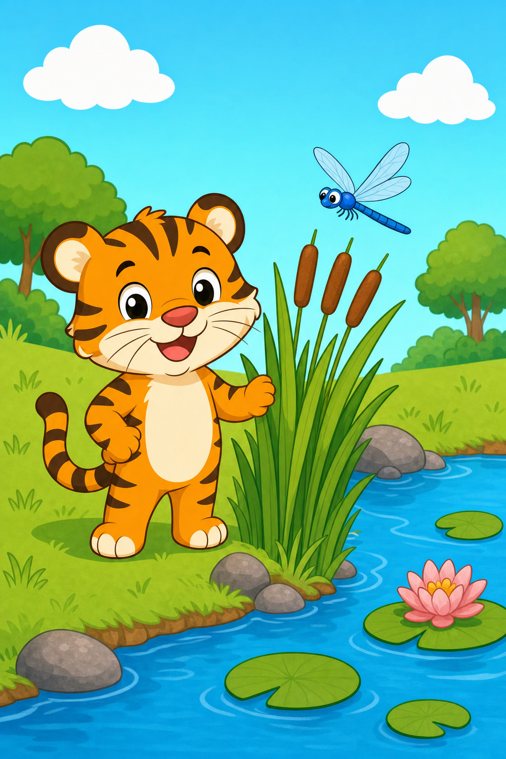 zephyr tiger visits the pond