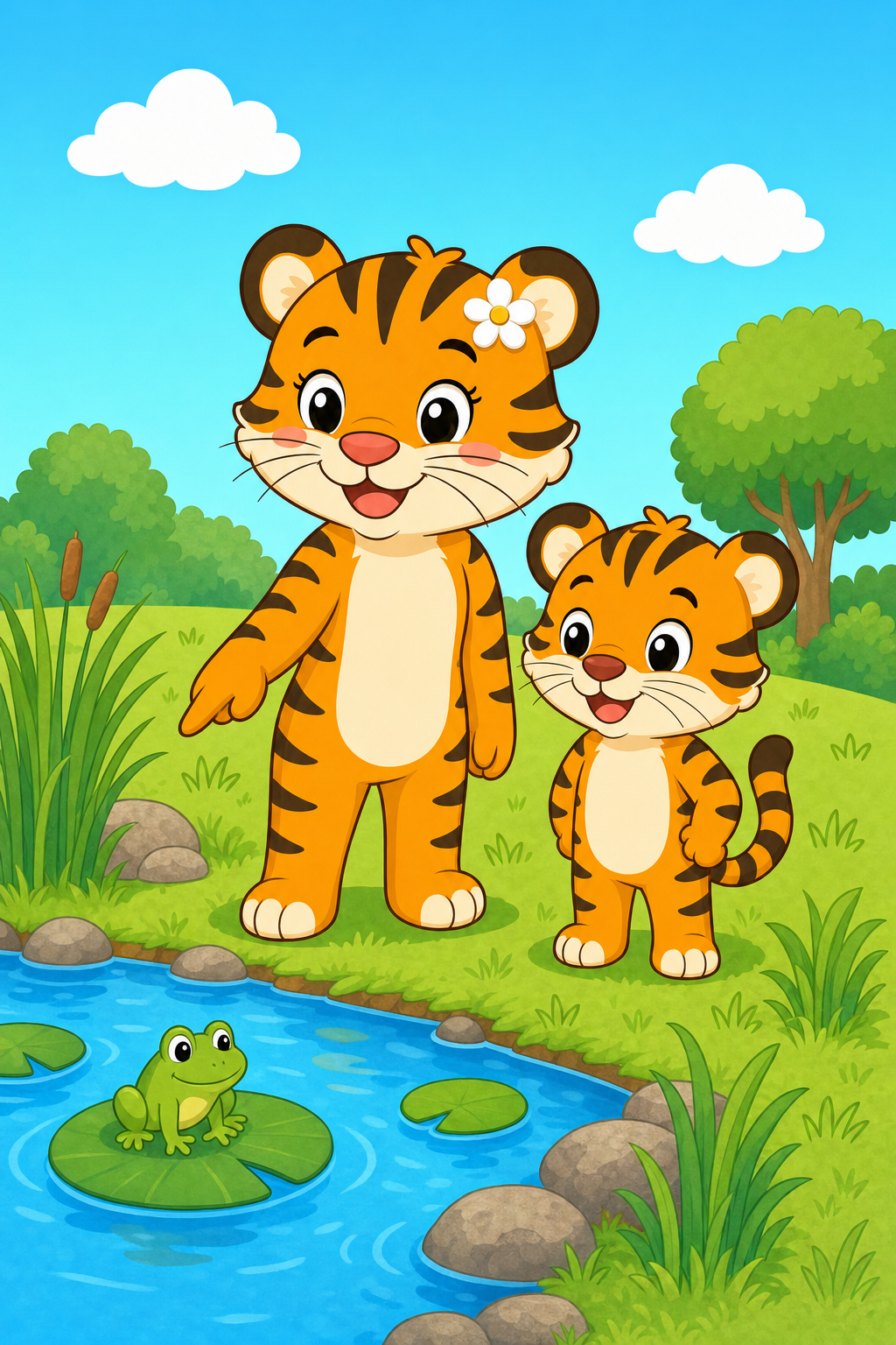 zephyr tiger visits the pond
