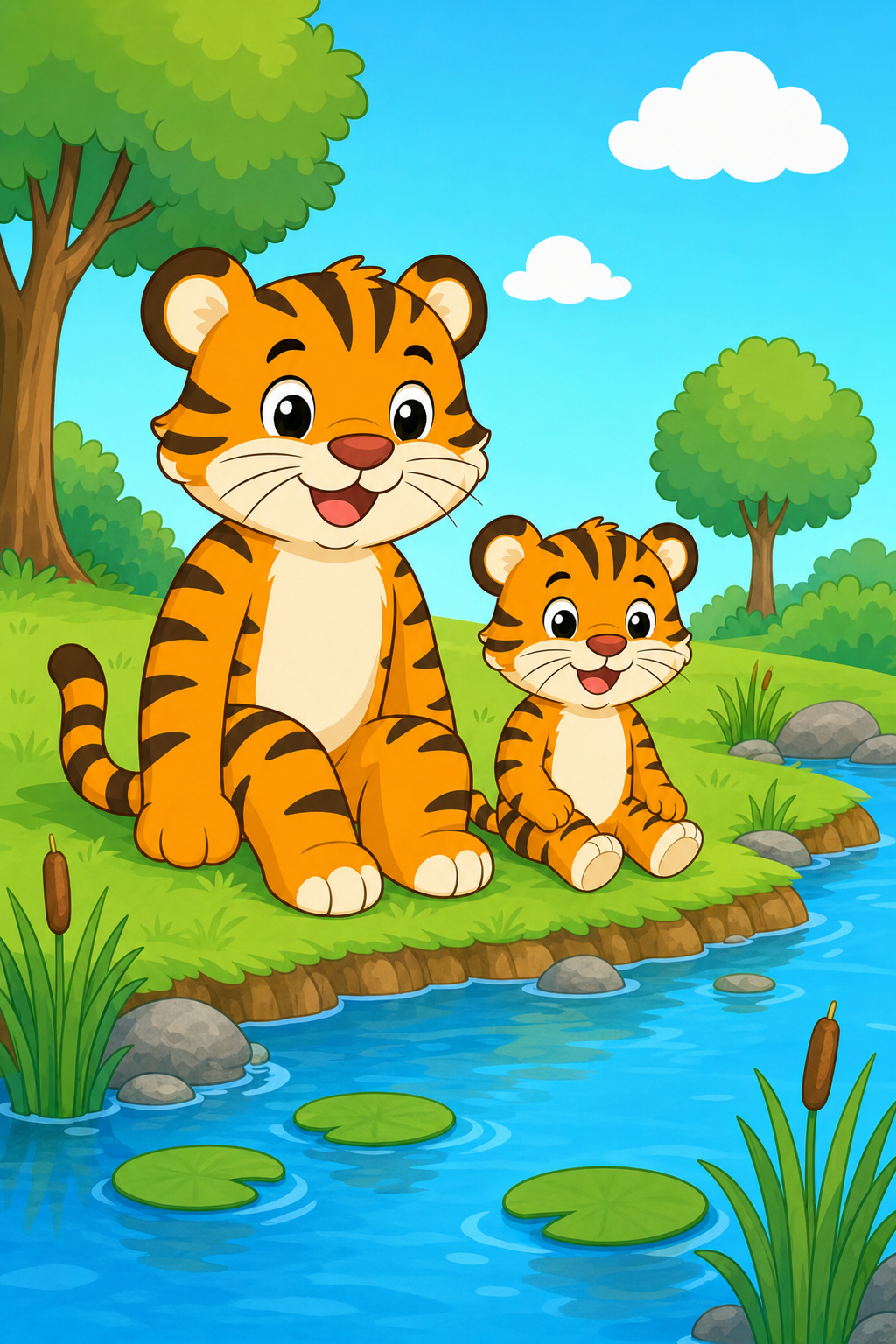 zephyr tiger visits the pond