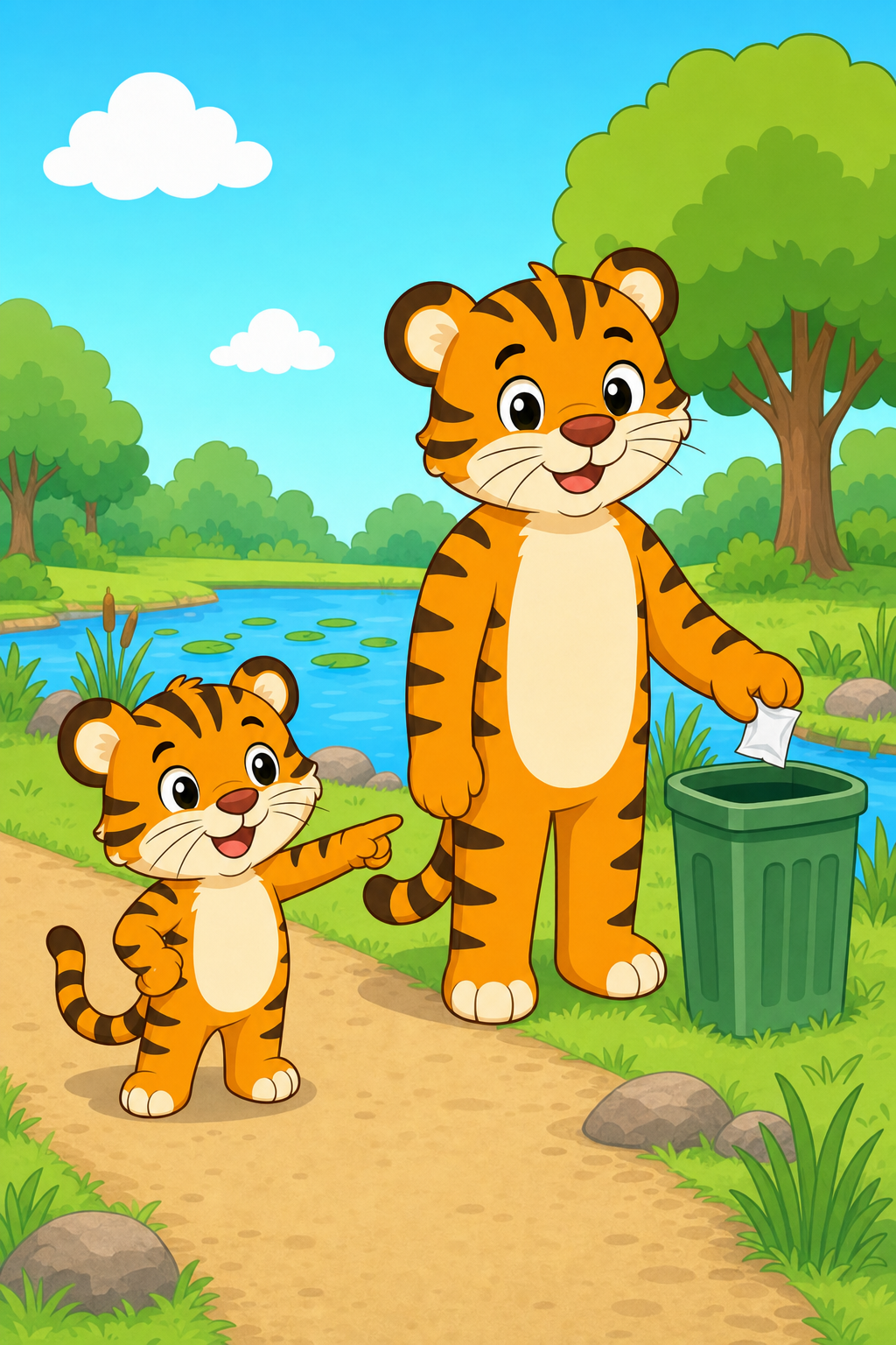 zephyr tiger visits the pond