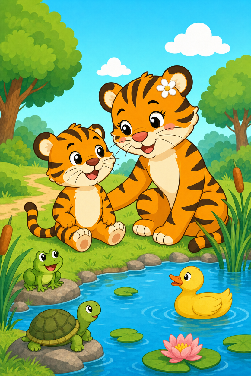 zephyr tiger visits the pond